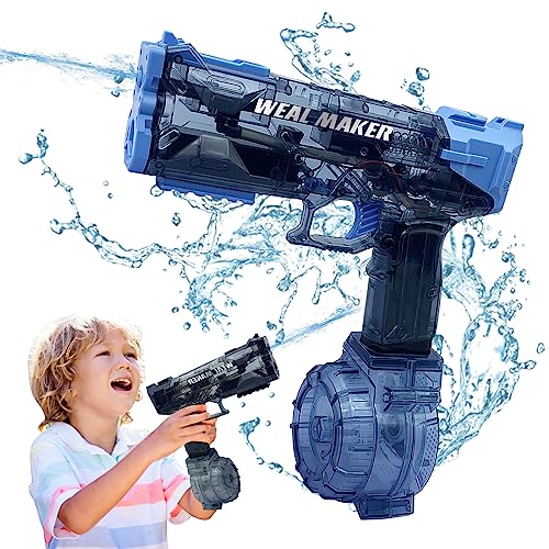Wasserpistole Elektrisch für Kinder Erwachsene, Wasserspritzpistole mit 6 m Reichweite, Rückholfeder, 50 + 500 ml Große Kapazität, Automatische Wasserpistole für Sommer Pool Strand Spielzeug (Blau)
