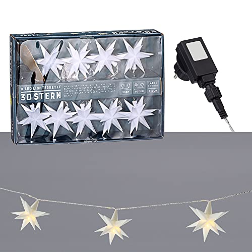 LED Lichterkette 3D weiß | 9 Sterne Ø11cm 12 Zacken | L 240cm + Zuleitung 500cm Outdoor IP44 | Weihnachtsbeleuchtung (1 x Lichterkette Stern weiß) (weiß)