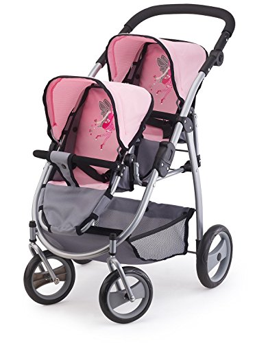 Bayer Design 2650800 2650800-Zwillingspuppenwagen für Puppen, 46 cm, grau/rosa