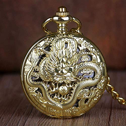 Goldene mechanische Taschenuhren Drachentier Halskette Kette Handaufzug Taschenuhr Herren Damenuhren mit Kette Taschenuhr Geschenk