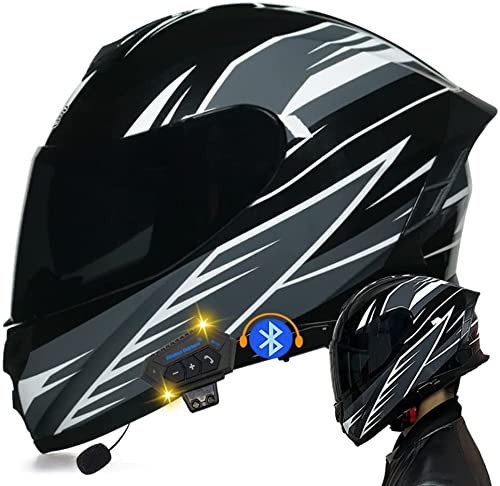 Integralhelm Motorradhelm Integrierter Bluetooth-Helm Klapphelm DOT/ECE Genehmigt Motorrad Full Face Helm Rollerhelm Doppelspiegel Sturzhelm Vier Jahreszeiten Für Damen Und Herren