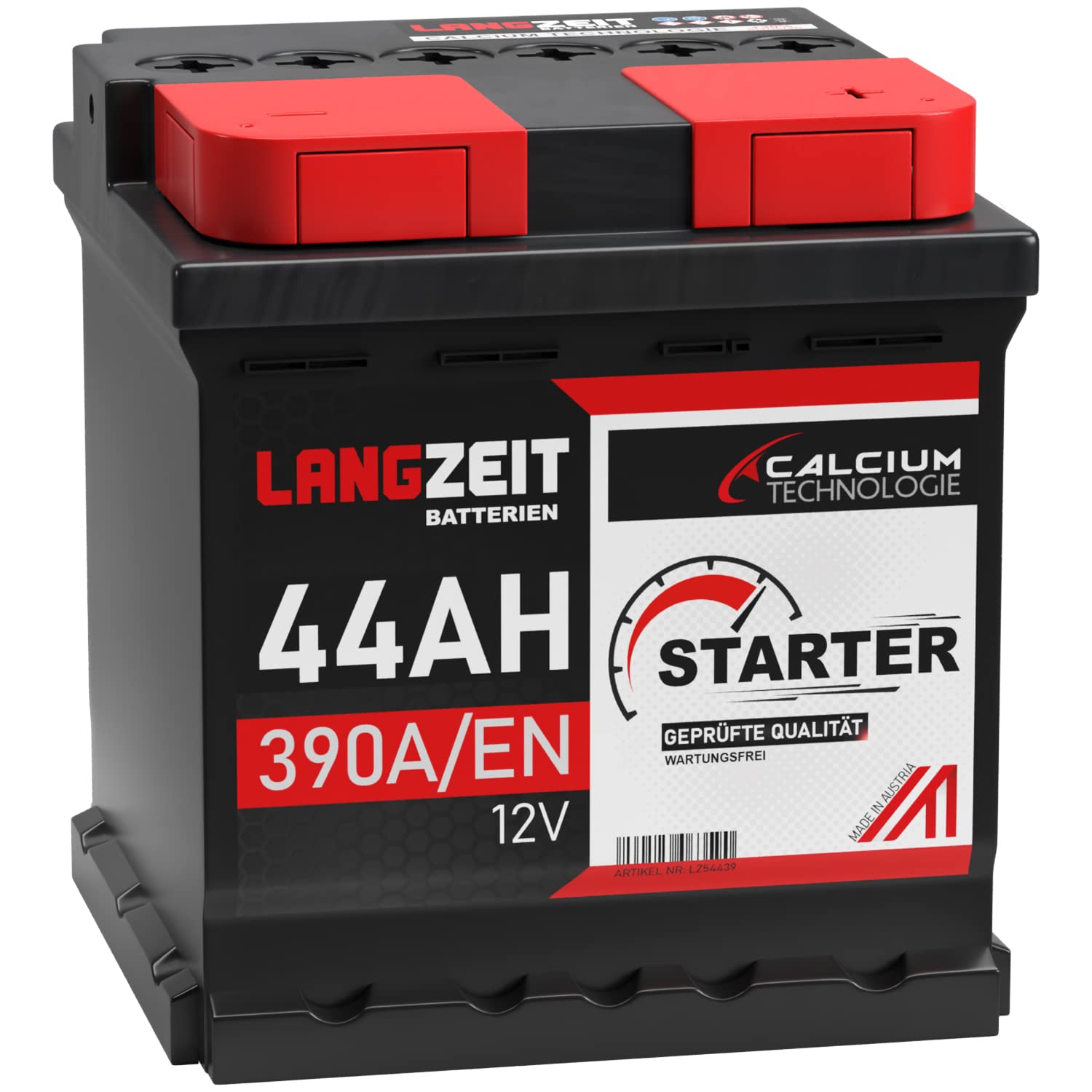 LANGZEIT Autobatterie 44AH 12V 390A/EN Starterbatterie ersetzt Batterie 36Ah 38Ah 40Ah 42Ah 45Ah