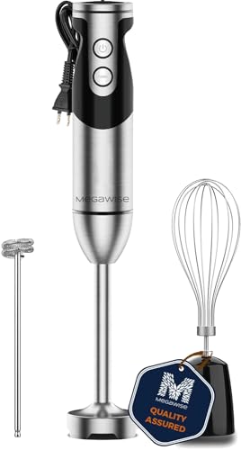 MegaWise Pro Titanium Reinforced 3-in-1 Immersion Hand Blender, Powerful with 80% Sharper Blades, 12-Speed Corded Blender, IncludingWhisk and Milk Frother (3-in 1 Black) (Schwarz, 3 in 1)