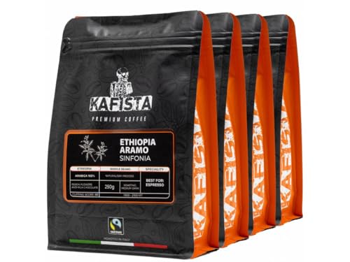 Kafista Premium Kaffee - Kaffeebohnen für Kaffeevollautomat und Espressomaschine aus Italien - Fairtrade - Spitzenkaffee - Barista Qualität (Ethiopia Aramo Sinfonia, 4x250g)