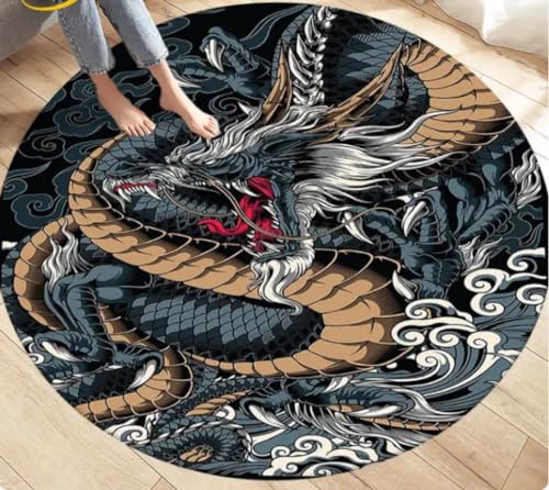 REIPOL Cartoon Dragon Area Teppich, runder Teppich Teppich für Wohnzimmer Schlafzimmer Sofa Dekoration, Spiel rutschfeste Fußmatte 120cm