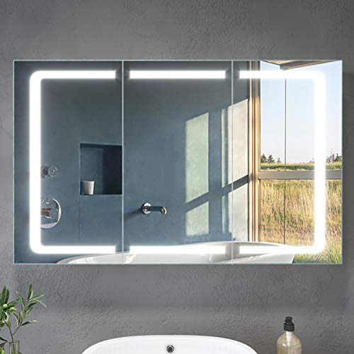 Sonni LED-Spiegelschrank 3-türig 105 x 65 x 13 cm Badezimmer-Spiegel Wandschrank Bad-Schrank mit Beleuchtung und Steckdose