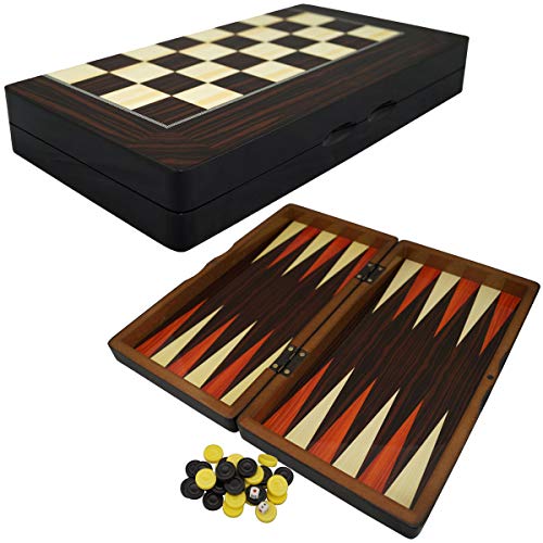 Deluxe Holz Backgammon Spiel Schach - Porto im Format 38x48 cm (L) - Reise Backgammon Holz Tavla Set - klappbar mit Steinen