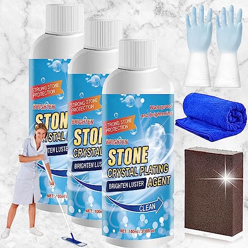 Donubiiu Stone Stain Cleaner, Stone Stain Remover Cleaner, Floor Cleaner, Marble Cleaner Stain Remover, Stone Crystal Plating Agent, Kitchen Marble Oil Stain Cleaner Polishes (3PCS)