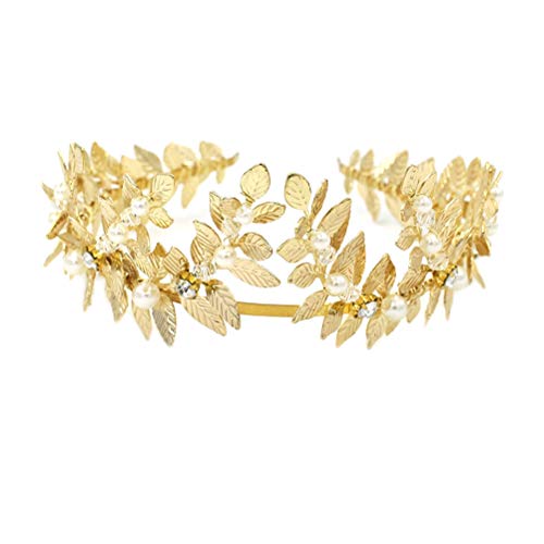Frcolor Blatt Krone Kopfschmuck, griechische Göttin Perle Blatt Braut Hochzeit Stirnbänder Krone (Gold)