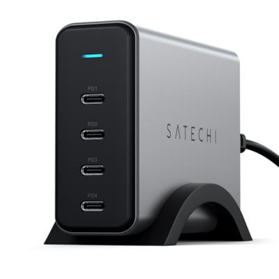 Satechi 165W USB-C 4-Port PD GaN Ladegerät – Kompatibel mit 2021 MacBook Pro M1 Pro & Max, 2020 MacBook Air/Pro M1, 2021 iPad Pro, iPhone 13 Pro Max/ 13 Pro/ 13/13 Mini