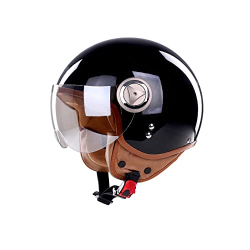BOSERMEM Erwachsenen Harley Motorradhelm Scooter-Helm, Mode Halboffener Helm Mit Schutzbrille, Hat Den Verkehrssicherheitstest Bestanden, Um Die Kopfsicherheit Wirksam Zu Schützen(Schwarz01)