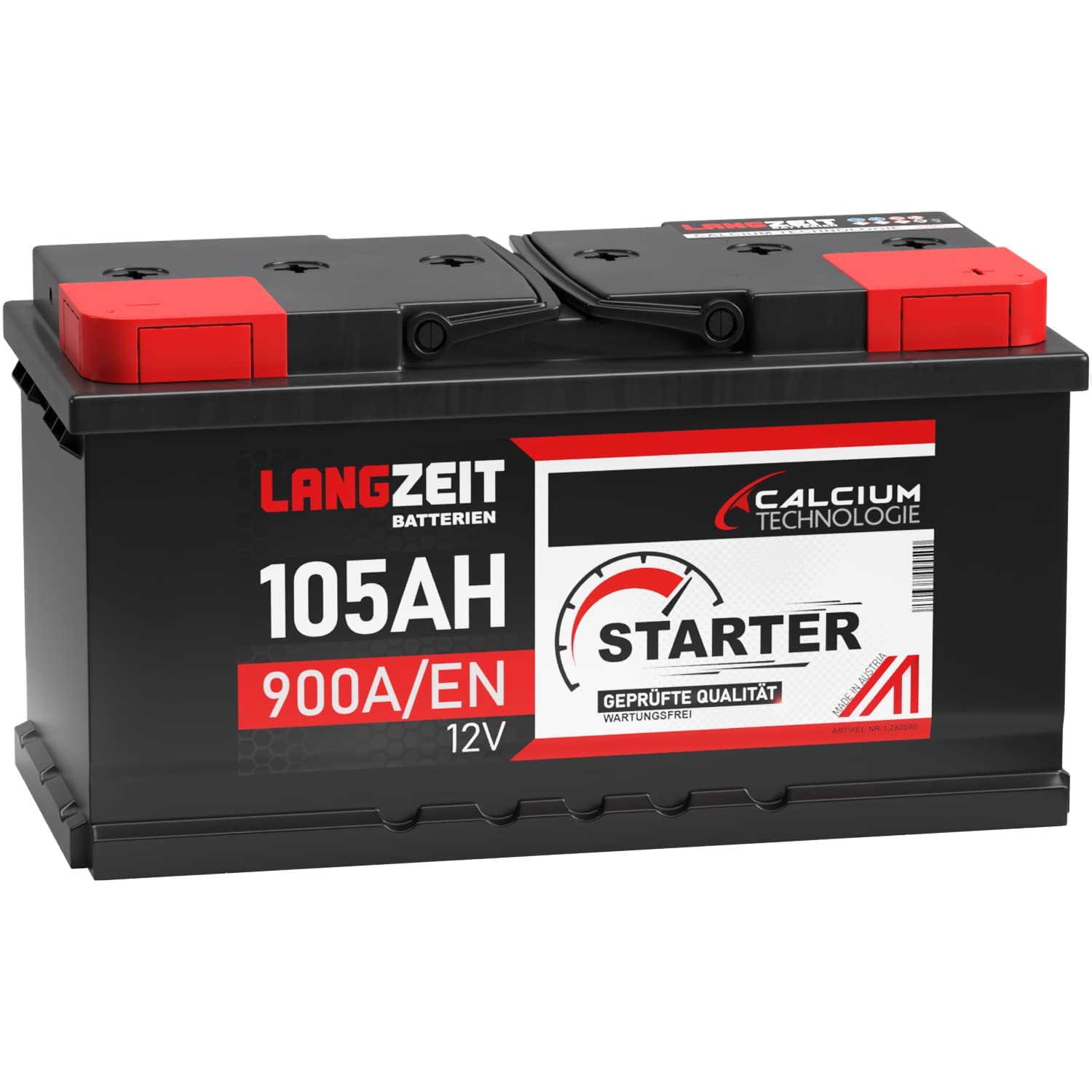 LANGZEIT Starter Serie 12V 44Ah - 105Ah Autobatterie Starterbatterie, KFZ PKW Batterie (105Ah)