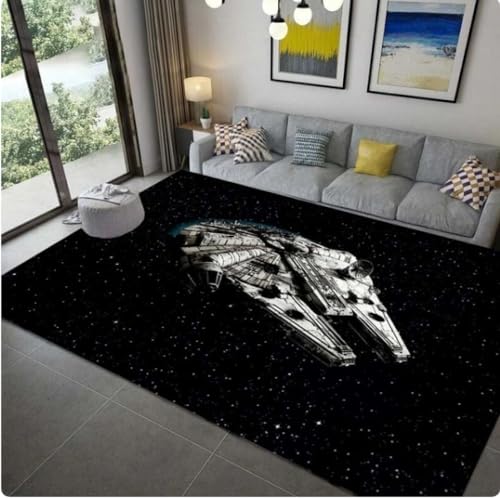 MYOBU Space Ship 3D-Gedruckter Teppich, Wohnzimmer Sofa Teetisch Dekor Bereich Teppich, Schlafzimmer Nachttisch Anti-Rutsch Teppich, Kind Spielbodenmatte
