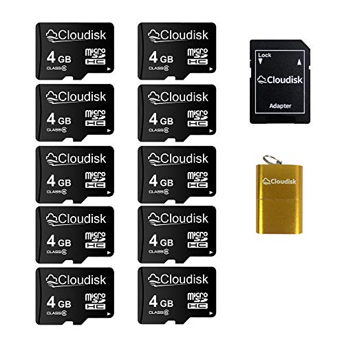 Cloudisk 10er-Pack 4 GB Micro-SD-Karte mit MicroSD-Adapter-Kartenleser-Speicherkarte (4GB)