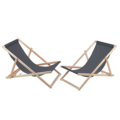 Woodok 2-er Liegestuhl Set aus Buchholz Strandstuhl zur Selbstmontage Sonnenliege Gartenliege für Strand, Garten, Balkon und Terrasse Liege Klappbar bis 120kg (Grau)