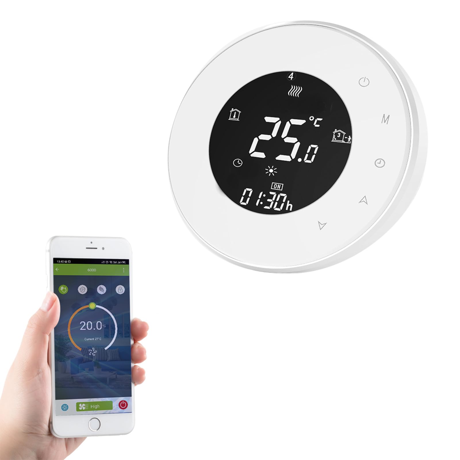 Qiumi Smart WiFi Rund Thermostat Temperaturregler für Fußbodenheizung elektrisch Arbeiten mit Amazon Alexa Google Home IFTTT 16A 95~240V