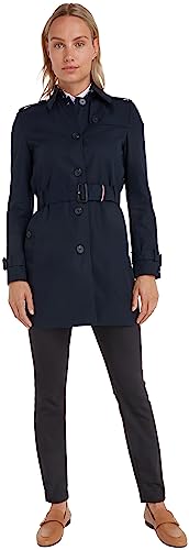 Tommy Hilfiger Damen Trenchcoat Mantel HERITAGE SINGLE BREASTED TRENCH-WW0WW24966, Blau (Midnight 403), L (Herstellergröße: L)