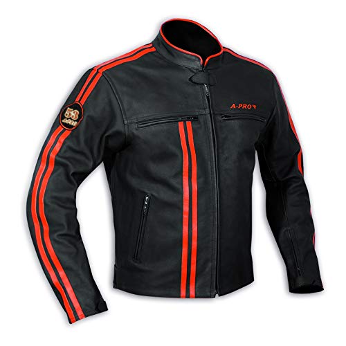 A-Pro Jacket Leather Mens Biker Motorcycle CE Protectors Armored Orange L