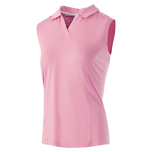 Island GREEN Golf Damen-Polo-Shirt, atmungsaktiv, schnell trocknend, feuchtigkeitsableitend, 2230 - Rosa/Weiß, Small