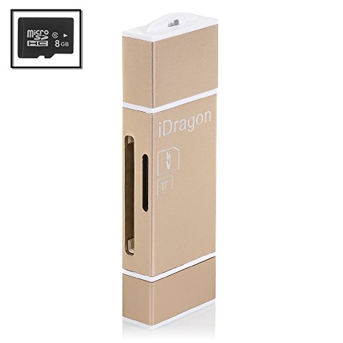 DAM iDragon Micro SD und SD Kartenleser für iOS - Android + Micro SD Class 4 8GB Gold