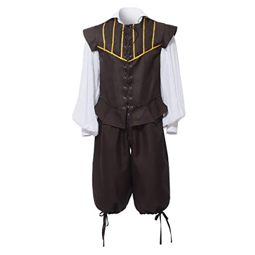 GRACEART Herren Mittelalter Renaissance Kostüm Set（Weste+Hemd+Hosen (XL, Kaffee)