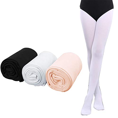 Egurs 3 Paare Ballett Strumpfhose 80D Hohe Elastizität Tanzstrumpfhose für Mädchen,Kinder und Damen（weiß, schwarz und rosa） S