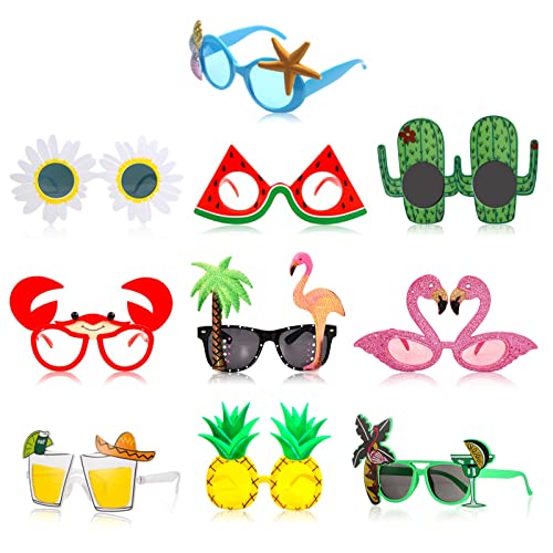 RoadLoo Party Sonnenbrille, 10 Paar Partybrille Lustige Hawaiianische Brille Tropische Party Sonnenbrille Hawaiianisches Partybrillen Set für Sommerpartys Zubehör Strand Pool Themen Dekorationen Foto