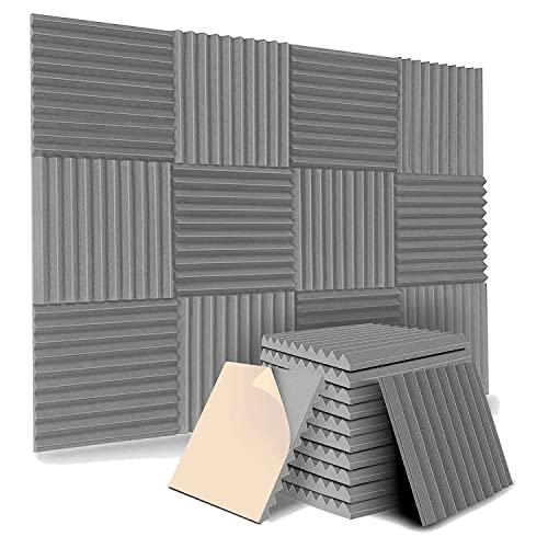 ZHIZAIHU Selbstklebende Akustikplatten, schalldichte Schaumstoffplatten, hochdichte Schalldämmung Wandpaneele (grau), 12 Stück