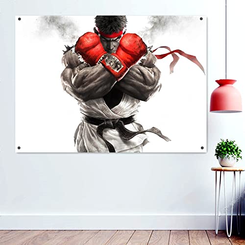 Boxing Champion Anime-Tapete, schwarzer Hintergrund, Banner, Wandkunst, zum Aufhängen, für Workout, Poster, Flaggen, Leinwand, Kunstwerk, Fitnessstudio, Dekoration, 96 x 144 cm