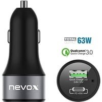 Nevox USB PD Type C + QC 3.0 Kfz Ladeadapter Ladegerät, schwarz