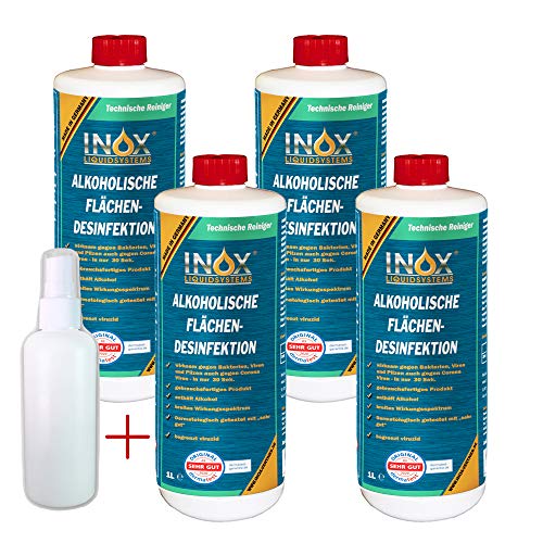 INOX® alkoholische Flächendesinfektion, 4 x 1L - Flächendesinfektionsmittel mit Alkohol, Desinfektionsmittel Oberflächen