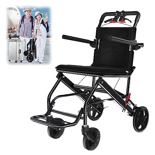 GHBXJX Leichter Rollstuhl Unter 10 Kg, Ultraleicht Rollstuhl Leicht Faltbar Reiserollstuhl für ältere und Behinderte Menschen, Sicherheitsgürtel, Aluminium, Gewicht 7,3 kg, Schwarz