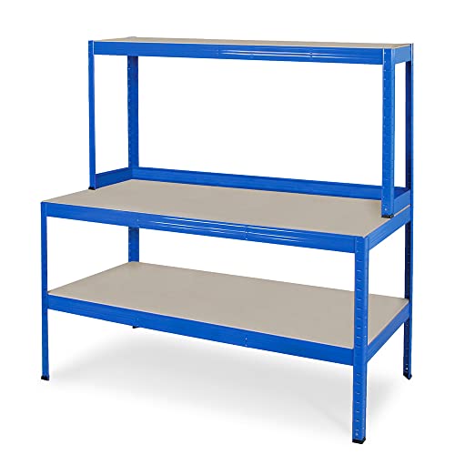 Packtisch / Werkbank mit Aufbau, BxTxH 1500 x 600/300 x 1500 mm, blau