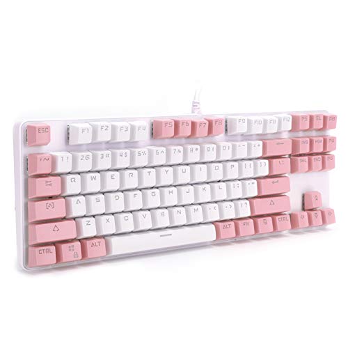 Spielmechanische Tastatur, K100 Game Electric Hybrid Optical, 87-Tasten-Standardwelle, bequemes Multimedia, geeignet für Desktop-Notebooks(Weiß + Pink)