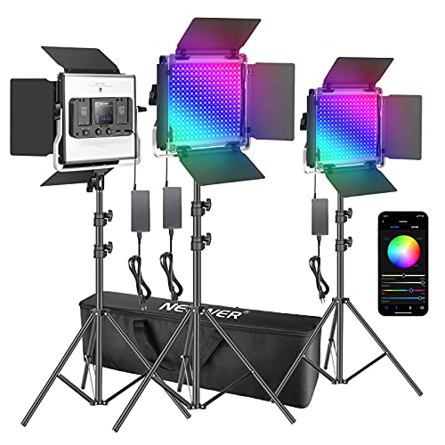 Neewer 3er Pack 660 RGB LED Licht mit APP Steuerung Fotografie Videobeleuchtungs Set 660 SMD LEDs CRI95/3200K-5600K/Helligkeit 0-100%/0-360 einstellbare Farben/9 anwendbare Szenen