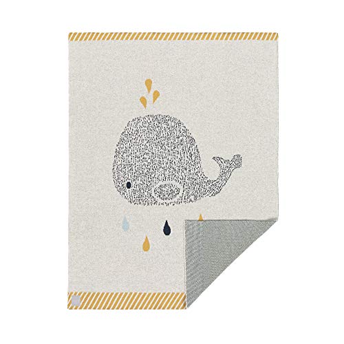 LÄSSIG Baby Krabbeldecke Strickdecke Spieldecke Schmusedecke Kuscheldecke GOTS zertifiziert weich/Baby Blanket Little Water Whale