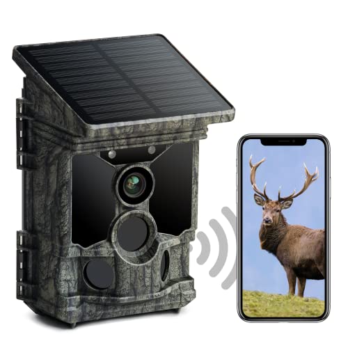 VOOPEAK Wildkamera Solar 4K 30fps 46MP, Wildkamera WLAN Bluetooth mit Bewegungsmelder Nachtsicht, Wildtierkamera 120° Erfassungs Winkel IP66 Wasserdicht für Wildtier Überwachung
