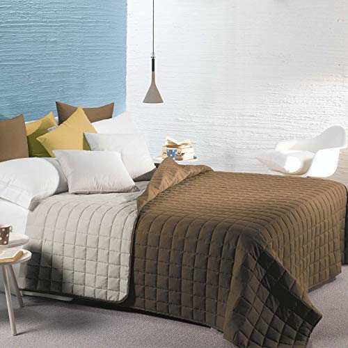 Caleffi - Tagesdecke, gesteppt, modern, einfarbig, für französisches Bett, Moka