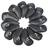 12 Teile/Satz Kunstleder Golf Iron Head Covers Hohe Qualität Wasserdicht Langlebig Club Protect Headcovers Headcover Fit Alle Marken (Color : Black)