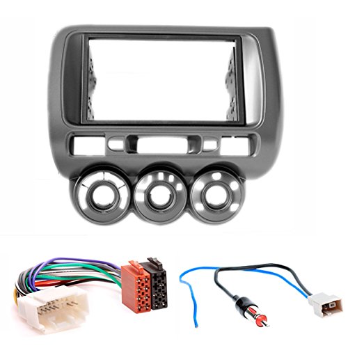 CARAV 11-464-12-2 Radioblende Car 2-DIN in Dash Installation kit Set for Fit, Jazz 2002-2008 (Manual Air-Conditioning) (Left Wheel) + ISO and Antenna Adapter Cable
