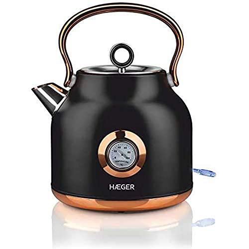 Haeger EK-22B.024A Elektrischer Wasserkocher Art Deco Black mit 2200 W Leistung, Kapazität 1,7 l, kabelloses System für mehr Komfort, 360° drehbarer Standfuß