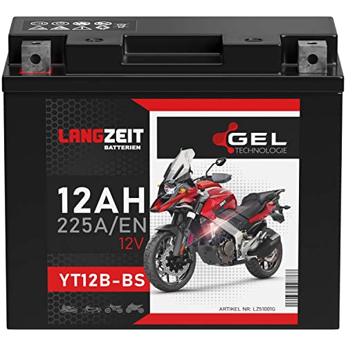 LANGZEIT YT12B-BS Motorradbatterie 12V 12Ah 225A/EN GEL Batterie 12V 51001 51015 YT12-B4 GT12B-4 CT12B-4 doppelte Lebensdauer vorgeladen auslaufsicher wartungsfrei