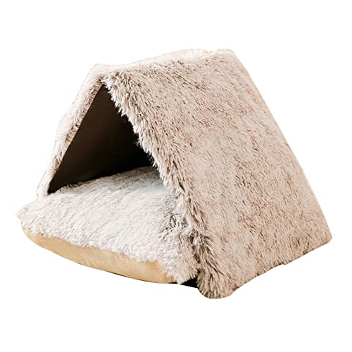 A/A Katzenzelt Höhle für Kätzchen und kleine Hunde Weiches geschlossenes überdachtes Innenzelt für Haustiere mit Abnehmbarer Unterlage, gemütliches warmes Höhlennest Schlafbett 2 Größen Rutschfester