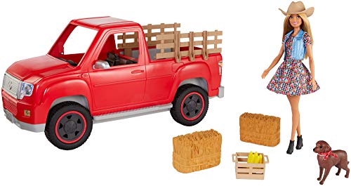 Barbie GFF52 - Spaß auf dem Bauernhof Farmer Truck mit Bäuerin Puppe, Puppen Spielzeug ab 3 Jahren