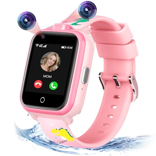 4G Kinder Smartwatch Wasserdicht SOS Smartwatch mit Wecker, Spiel Musik Player, Kamera, Smart Watch Geschenke für 3-12 Jahre alte Jungen Mädchen (Rose)
