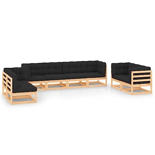 WHOPBXGAD terrassenmöbel,balkonmöbel Kleiner Balkon,Tisch klappbar,8-TLG. Garten-Lounge-Set mit Kissen Massivholz Kieferterassenmöbel außen,balkonmöbel Set,glasplatte Tisch,