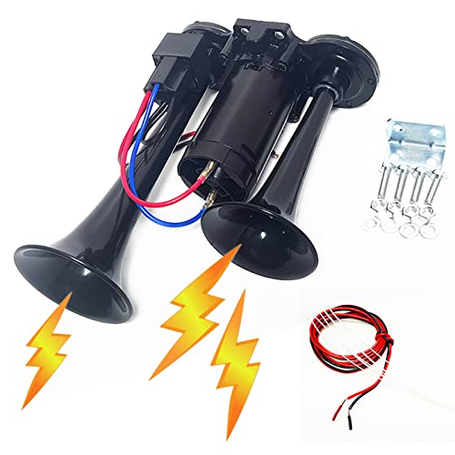 YIYIDA Autohupe Elektrische Hupe Lufthupe 165db Air Horn Trompeten Hoch und Tieftonhorn Schwarz 24V Auto elektrische Hupe Lautsprecher Lauter Doppelrohr Horn Car Horn für 24V Auto LKW Boot Schiff ect