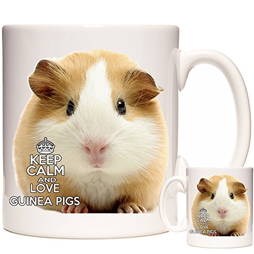 Tasse mit Meerschweinchen-Motiv, Keramik, Aufschrift "Keep Calm and Love Guinea Pigs", passende Geschenke erhältlich