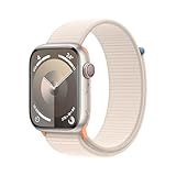 Apple Watch Series 9 (GPS + Cellular, 45 mm) Smartwatch mit Aluminiumgehäuse und Sport Loop Armband in Polarstern. Fitnesstracker, Blutsauerstoff und EKG Apps, Always-On Retina Display, CO₂ neutral