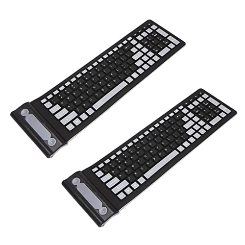 Pavewood Mini-Tastatur mit USB-Empfänger, tragbar, flexibel, aufrollbar, wasserabweisend, waschbar, weiches Silikon, 2 Stück